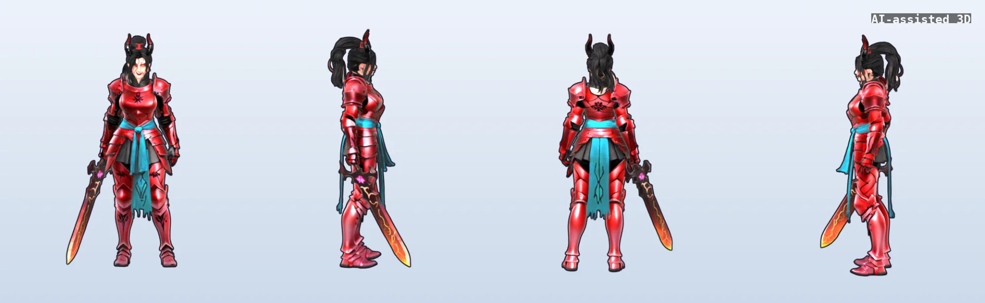 The finished 3D model shown from the front, left side, back and right side